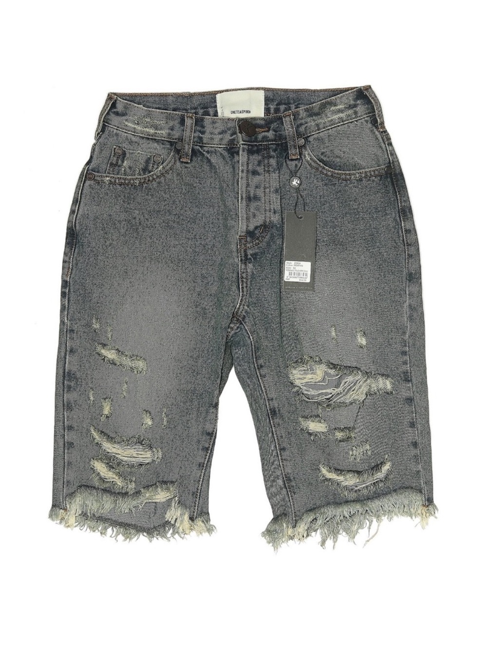 One Teaspoon Trucker Denim Shorts High Rise Distressed Black Gray Bermuda 24 NWT - Picture 5 of 6